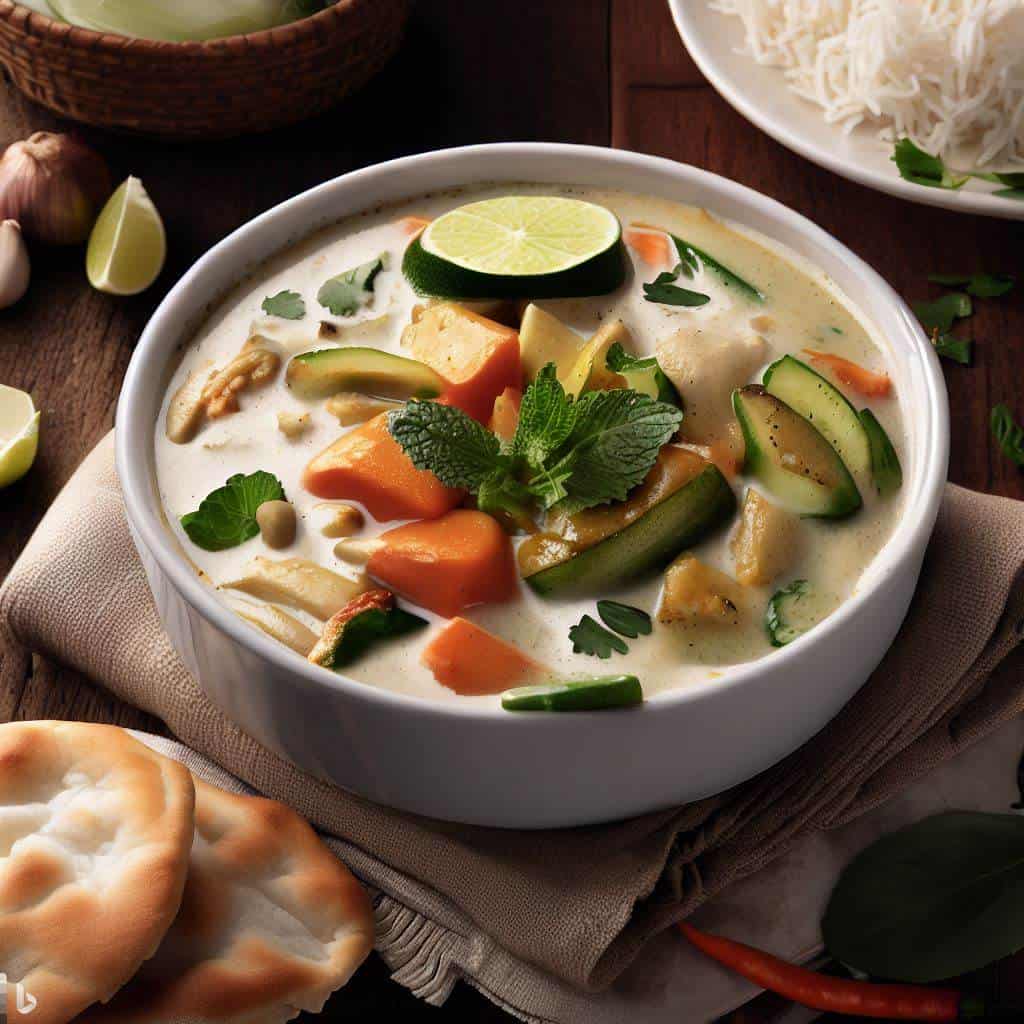 Exquisite Creamy Coconut Curry with Fresh Vegetables, Vegan and Low FODMAP.