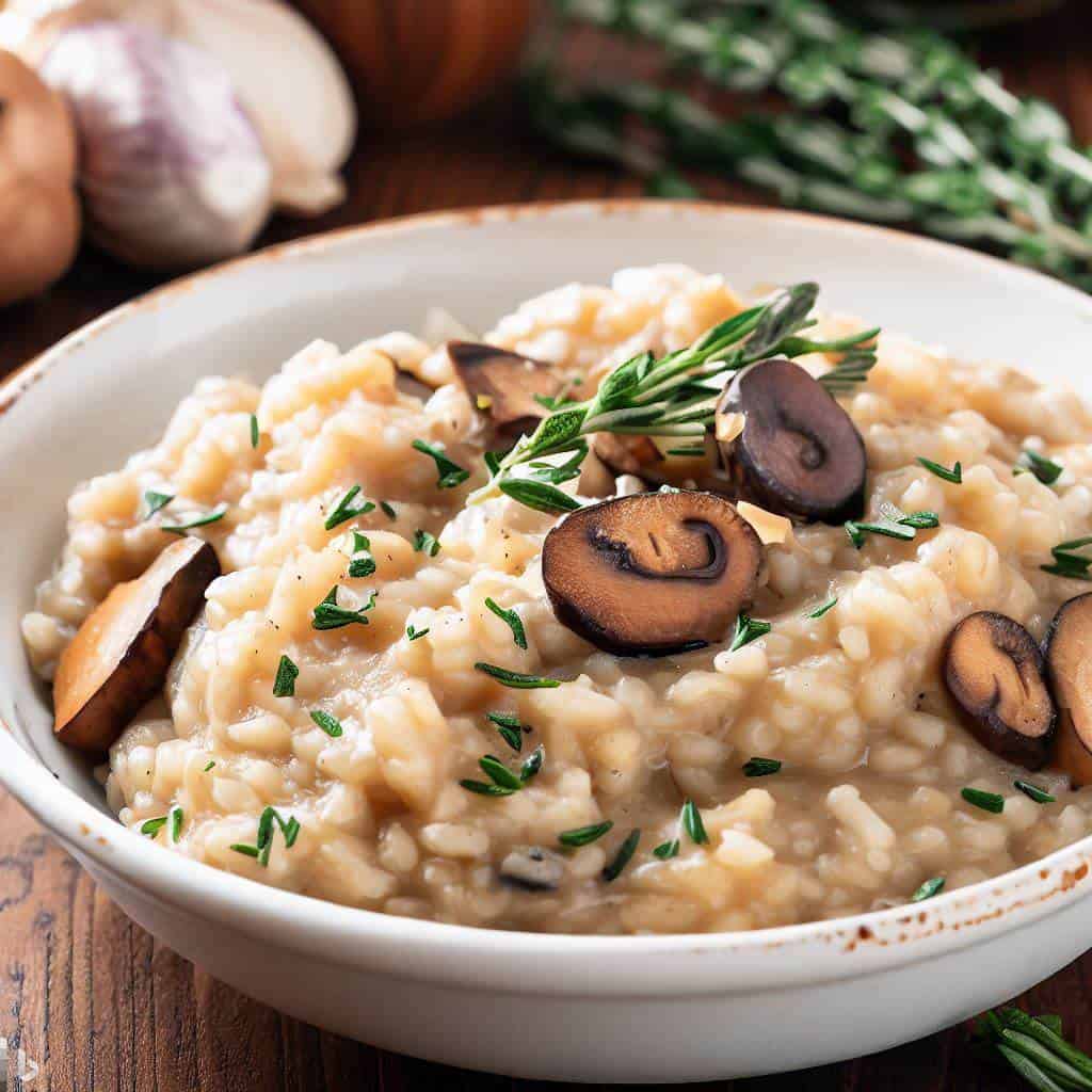 Luxurious Creamy Vegan Mushroom Risotto with Herbs, Vegan and Low FODMAP