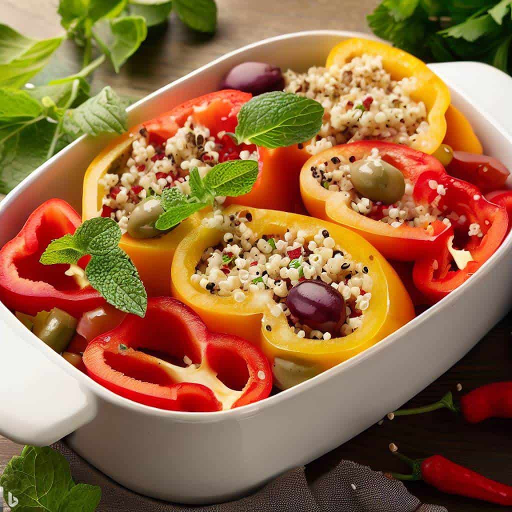 Wholesome Quinoa Stuffed Bell Peppers with Mediterranean Flair, Vegan and Low FODMAP